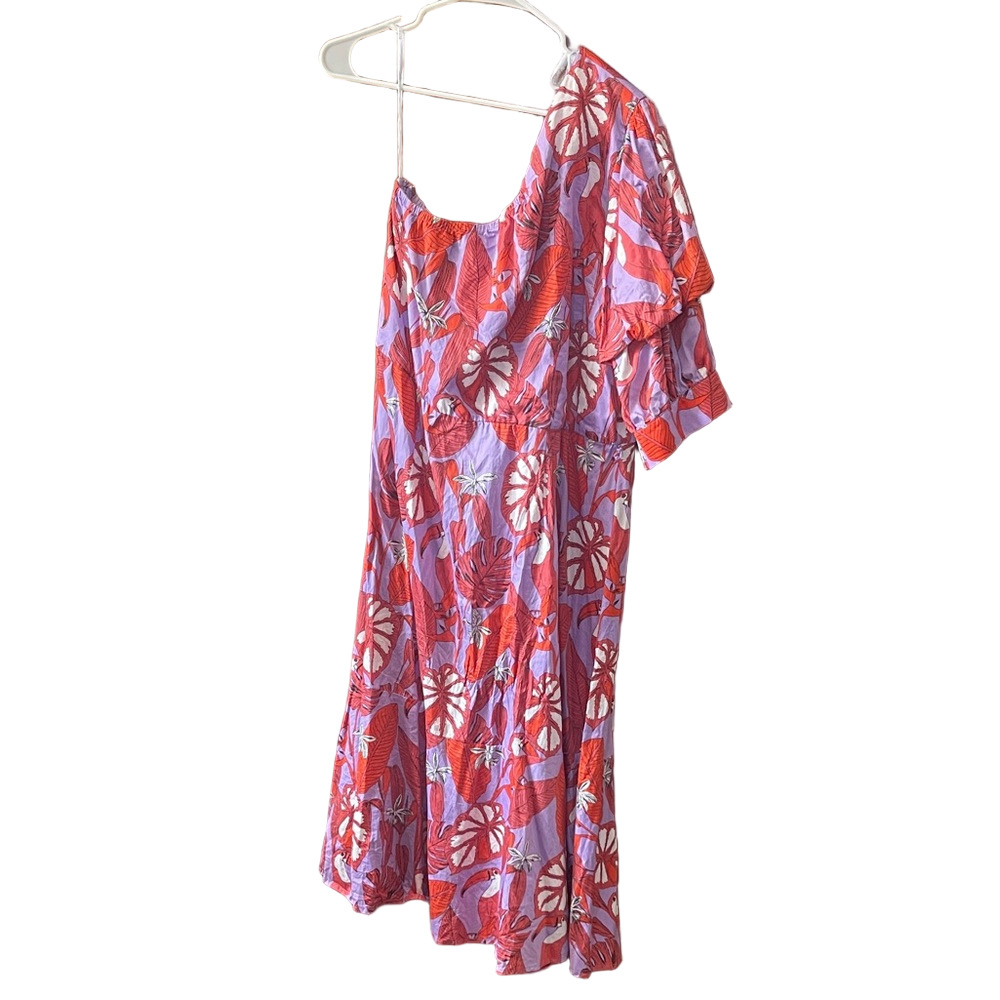Eloquii One Shoulder Purple Orange Toucan Red and Purple Floral Dress Size 18